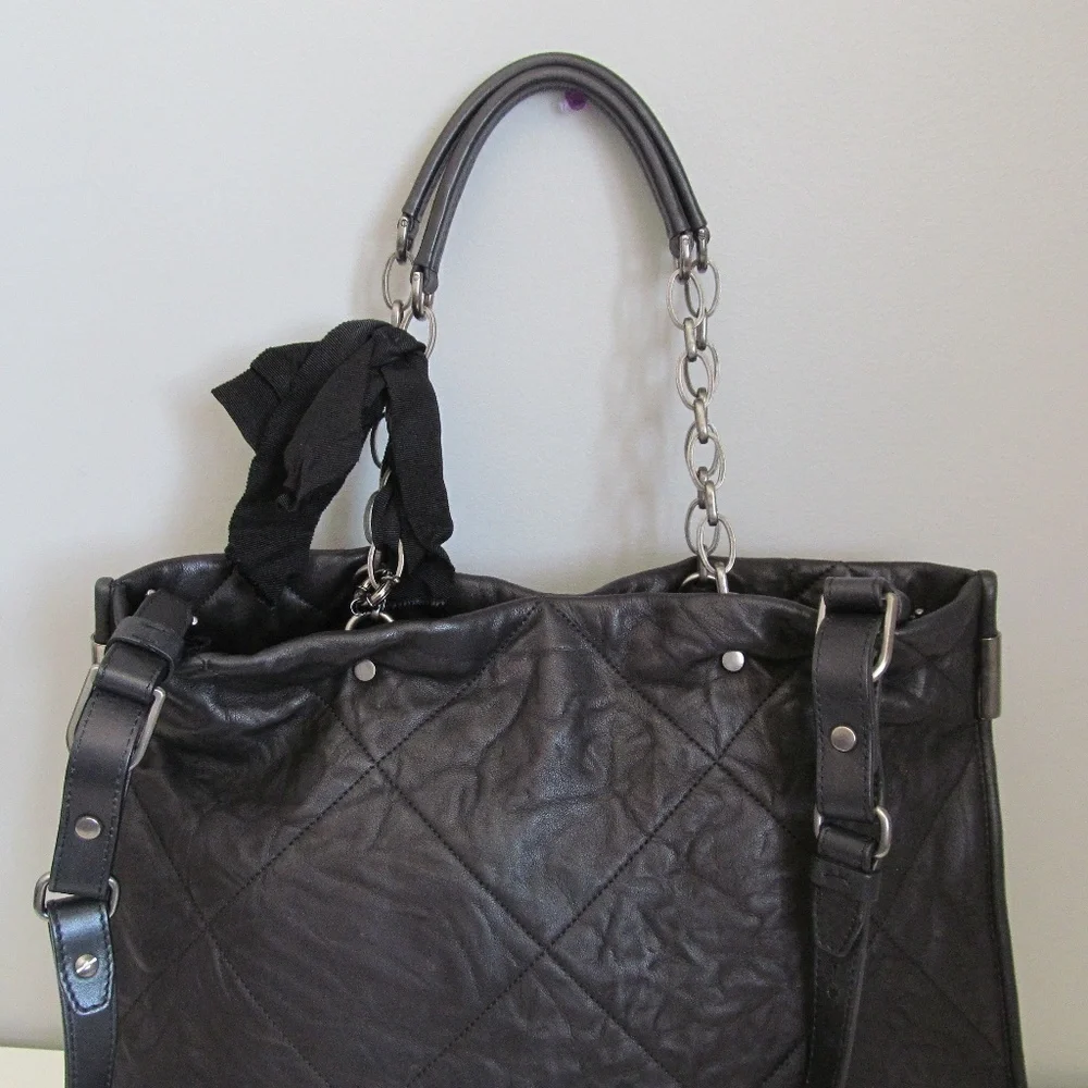 Lanvin Amalia Black Quilted Silky Soft Lambskin Leather Tote Large Handbag